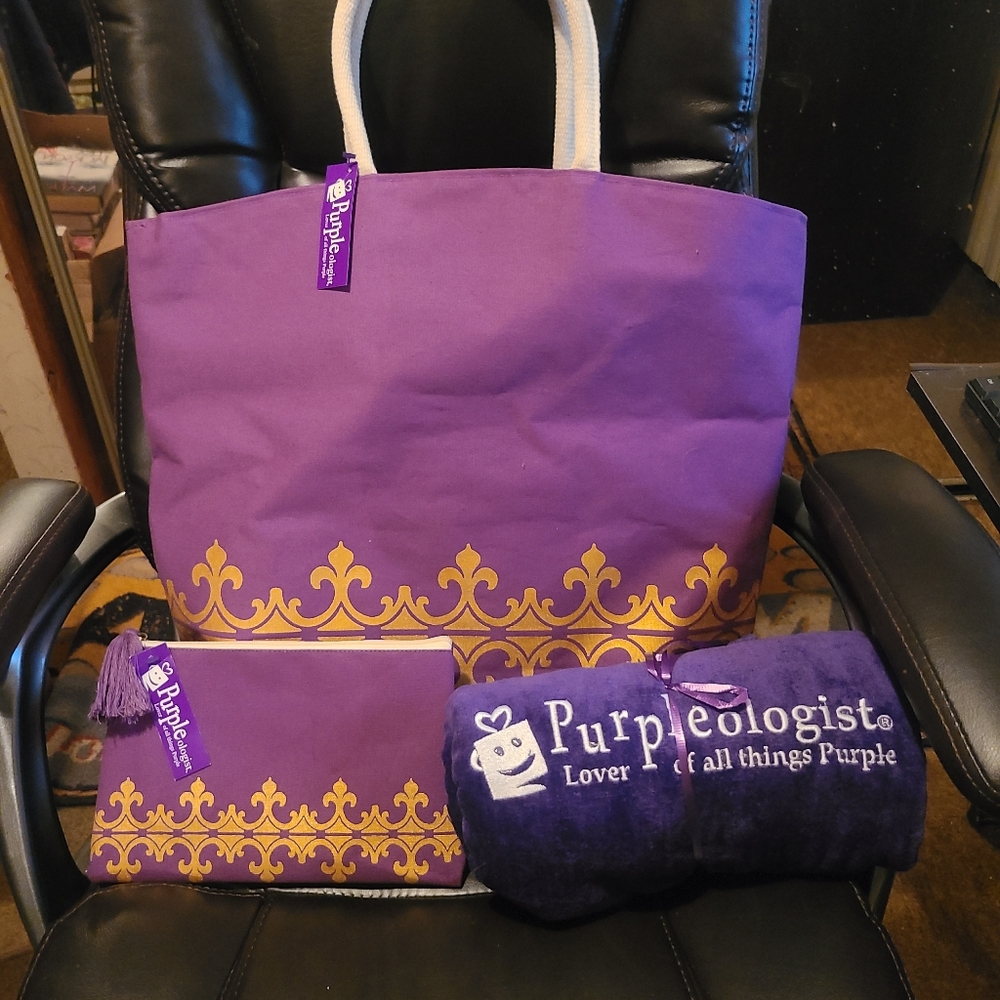 NWT Purple Tote, Zippered Bag, & Beach Towel